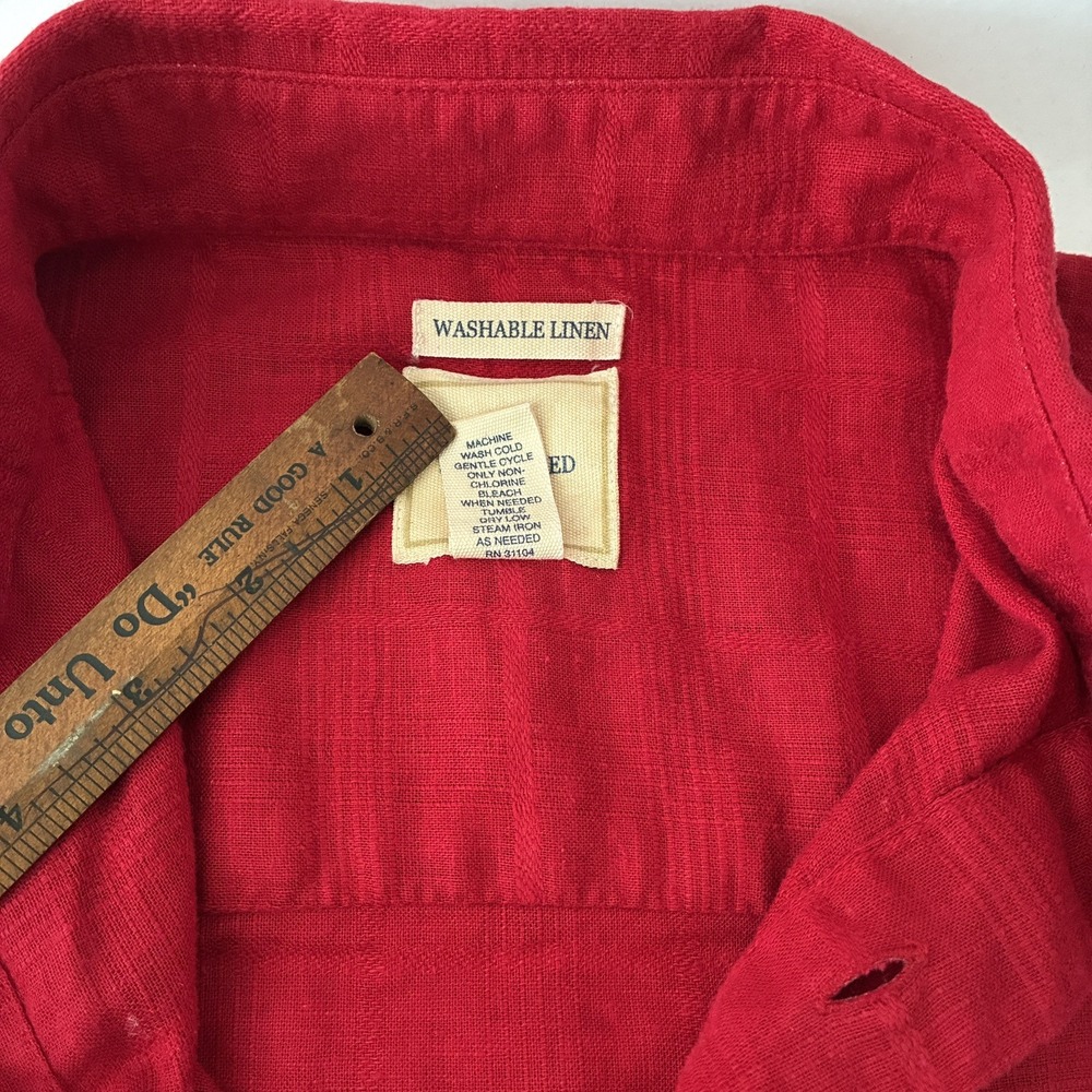 Saddlebred Washable Linen Blend Shirt Red Size M Short Sleeve Button Down Resort - Picture 7 of 7